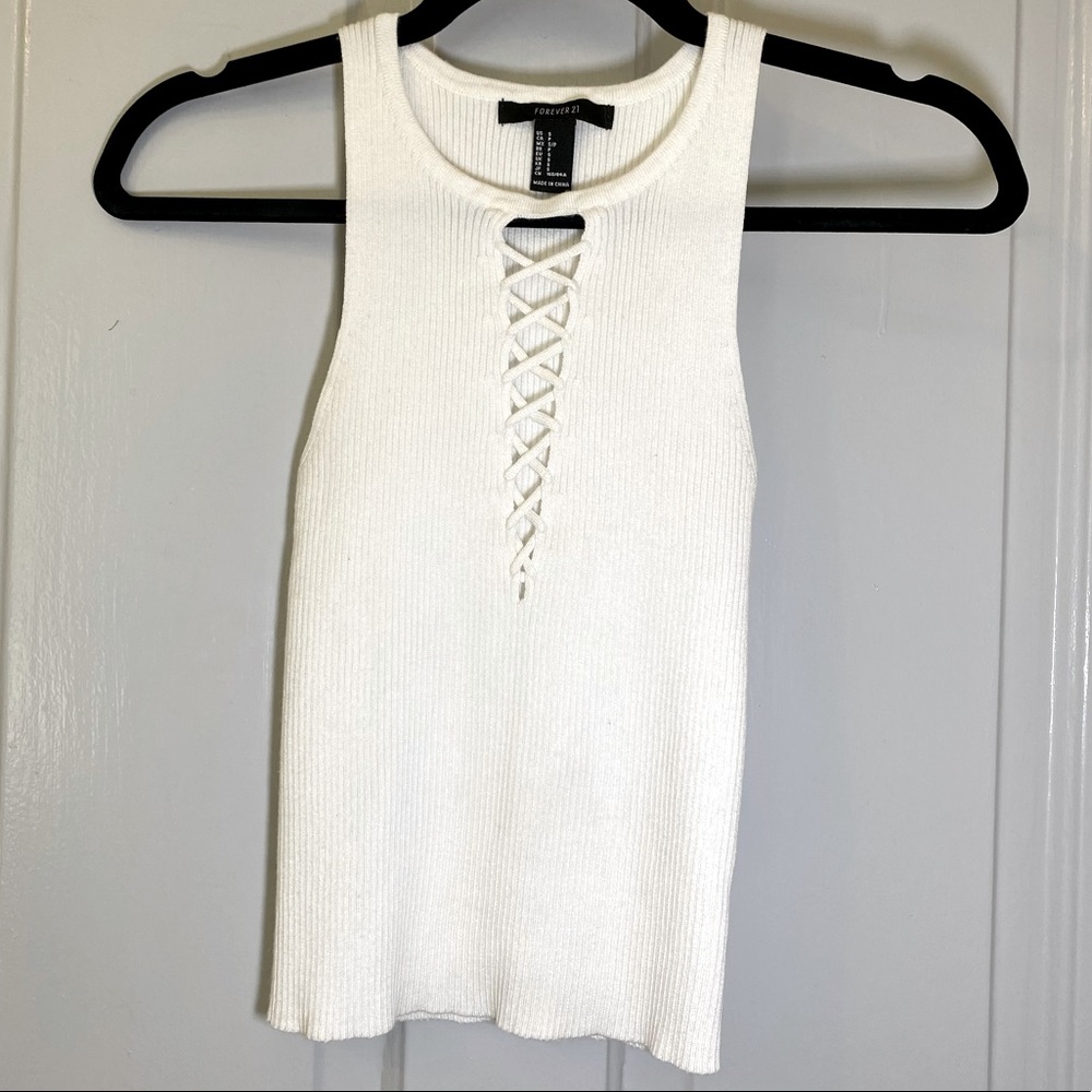 F21 Sleeveless Knit w/Lace Up Front
